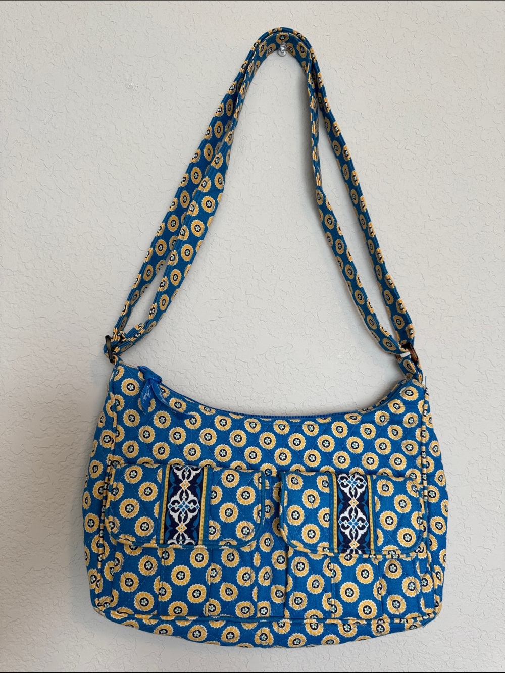 Vera Bradley Blue and Yellow Quilted Floral Circle Shoulder Bag